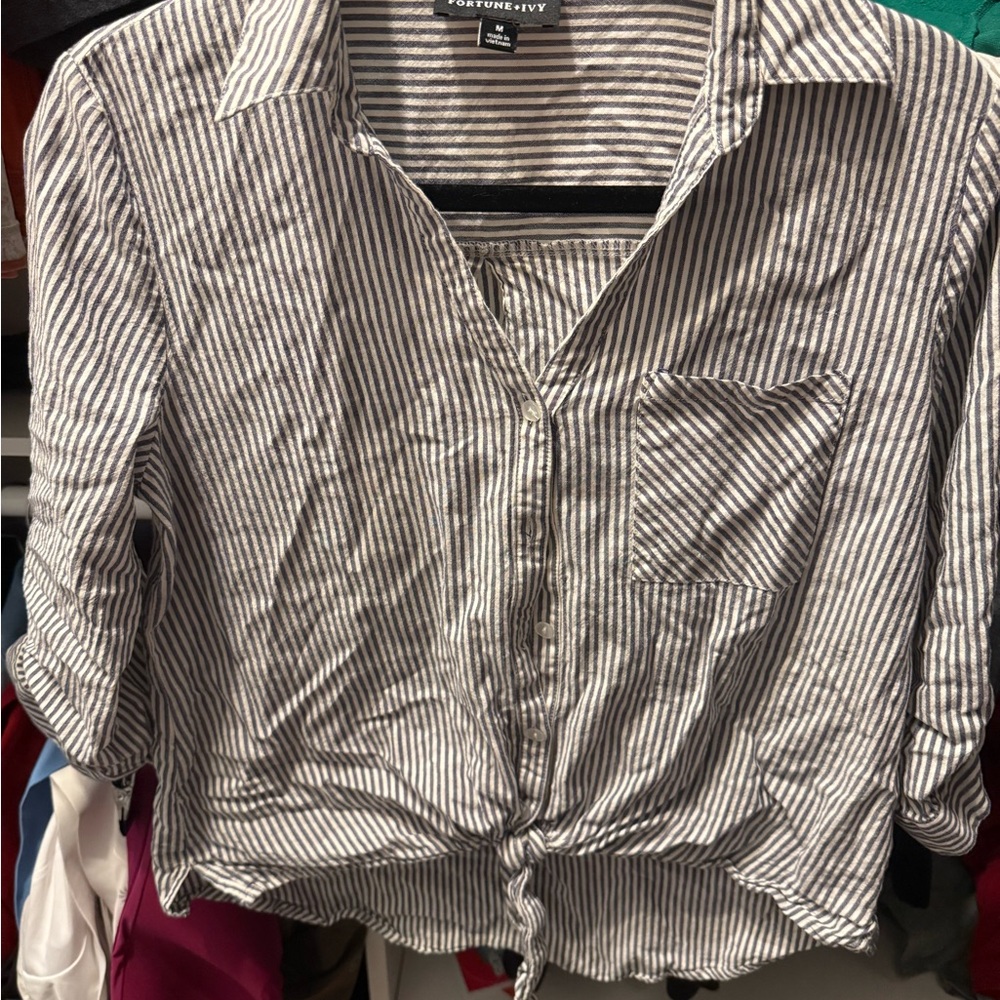 Fortune N.Y. Black and White Striped Button Down Shirt